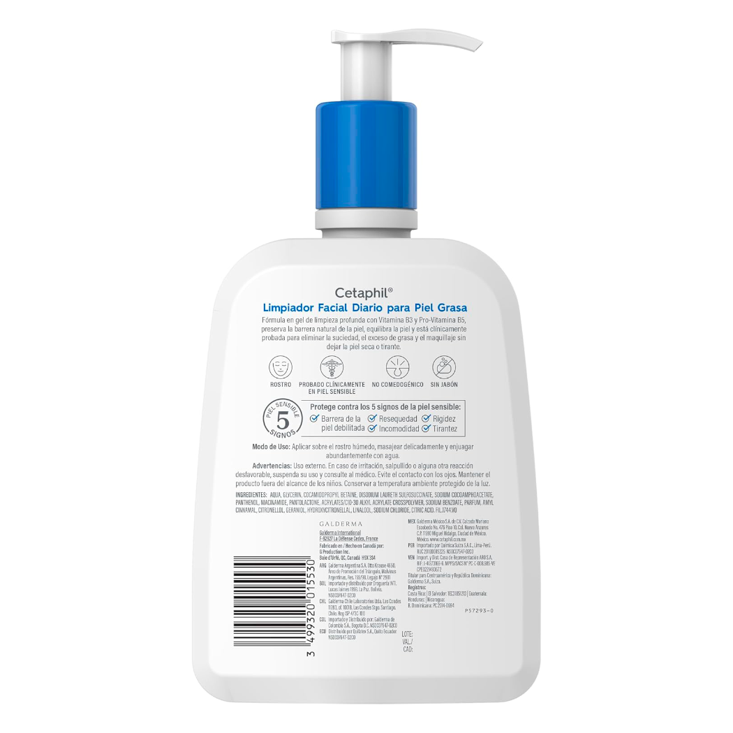 CETAPHIL limpiador facial Diario para piel grasa 473ml