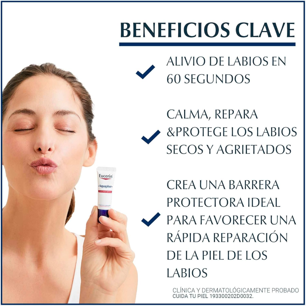 Eucerin Aquaphor Bálsamo reparador de labios SOS 10ml.